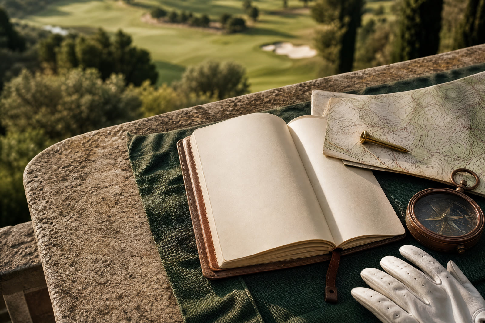 Cuaderno de viaje y accesorios de golf